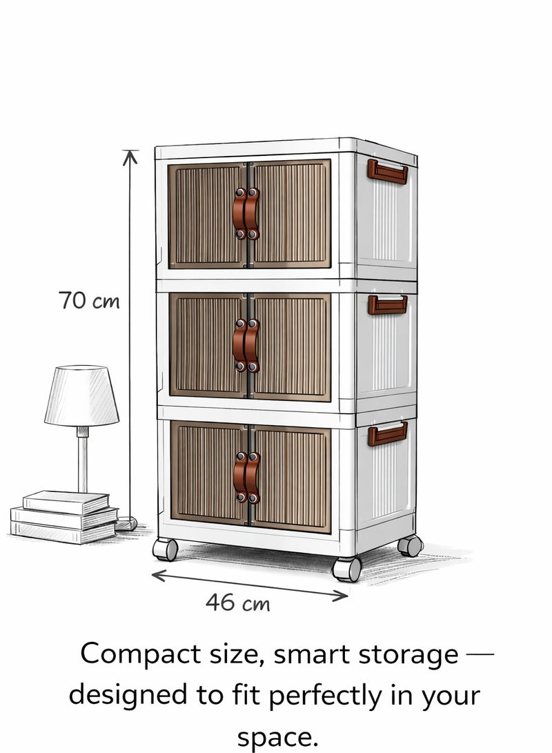 Toshonics 3-Tier Foldable Plastic Storage Cabinet: Versatile, Spacious, Stackable Organizer for Home & Office Storage Solutions - Image 2